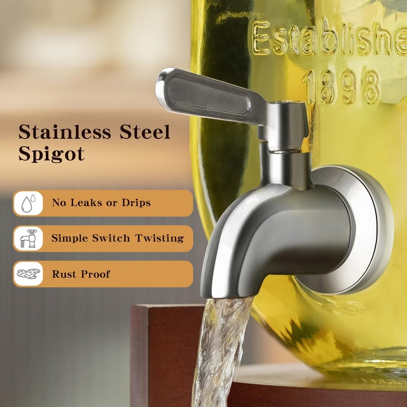 PTSTING Glass Drink Dispenser with Acacia Wood Stand and Lid,1 Gallon Beverage Dispenser with Stainless Steel Spigot for Parties,Picnics,Barbecues,Lemonade,Sun tea Jar,ice coffee,Laundry Detergent Dispenser - Image 4
